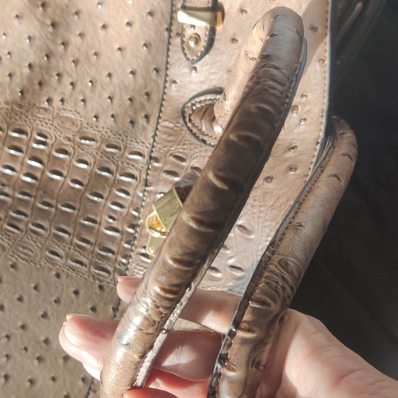 Ostrich Croc Padlock SatchelVegan LeatherFaux Ostrich Leather Zip top - Picture 8 of 8